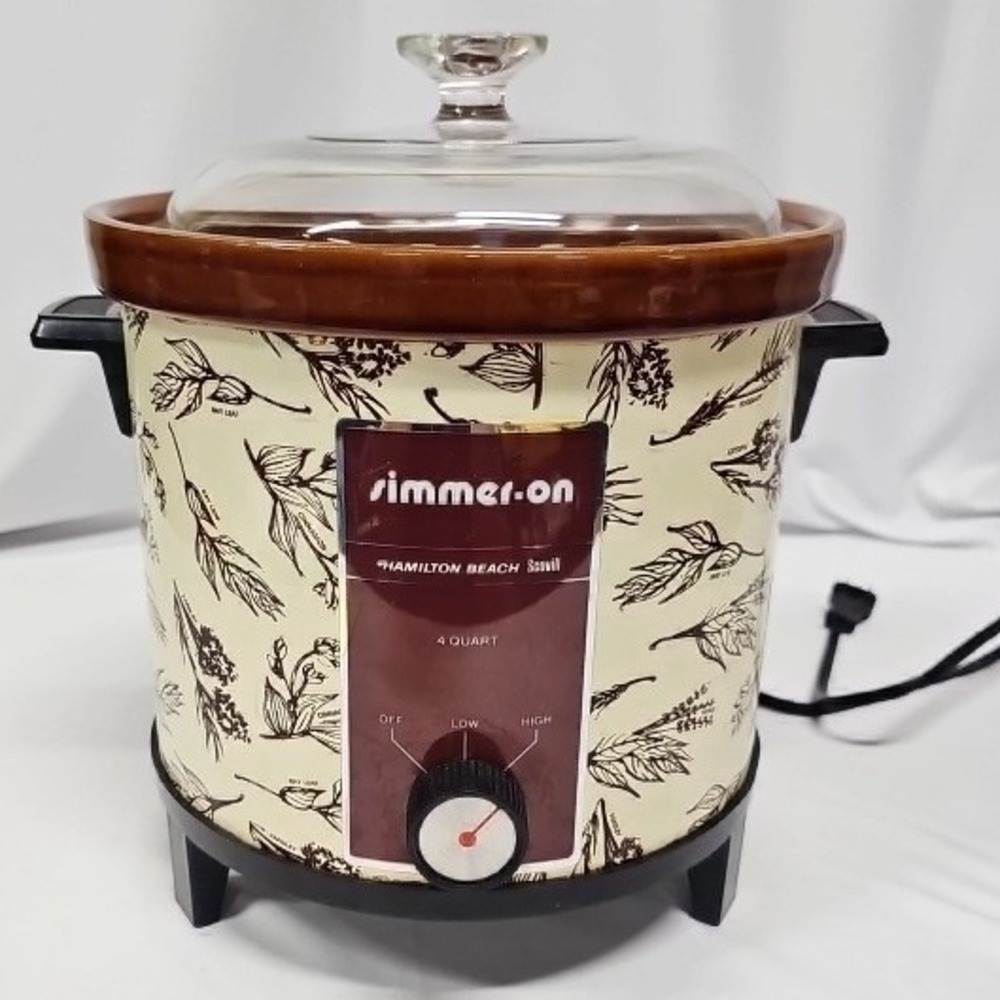 Hamilton Beach Simmer-On 4 Quart Slow Cooker Vintage Herb Pattern Model454 Pyrex